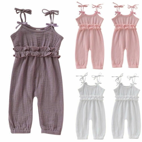 Newborn Kid Baby Girl Cotton Ruffle Strap Pants Romper Overalls Outfits Clothes